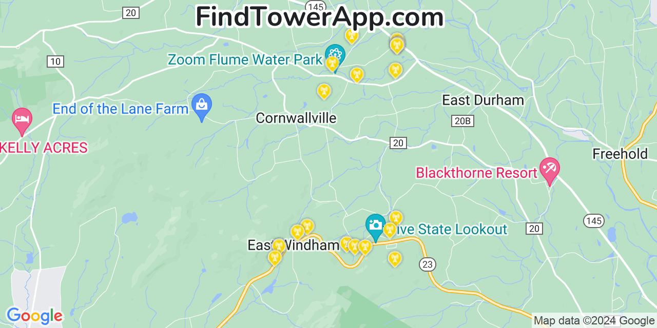 AT&T 4G/5G cell tower coverage map Durham, New York