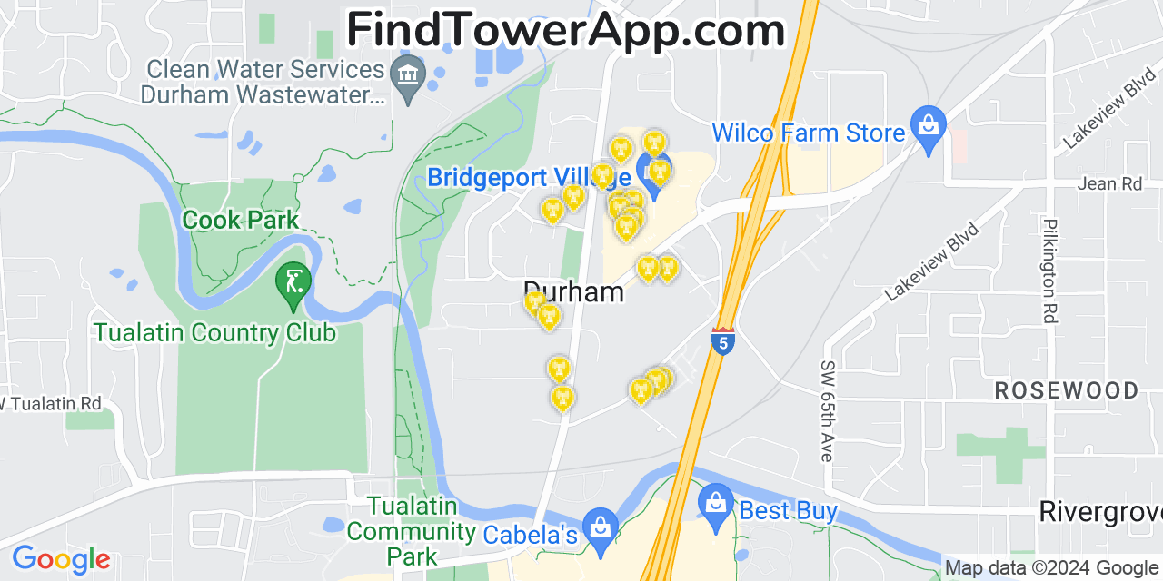 AT&T 4G/5G cell tower coverage map Durham, Oregon