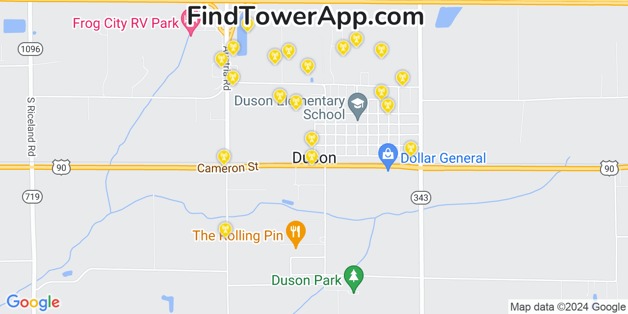 AT&T 4G/5G cell tower coverage map Duson, Louisiana