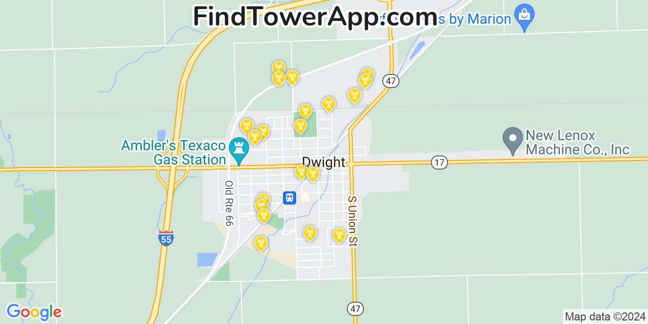 AT&T 4G/5G cell tower coverage map Dwight, Illinois