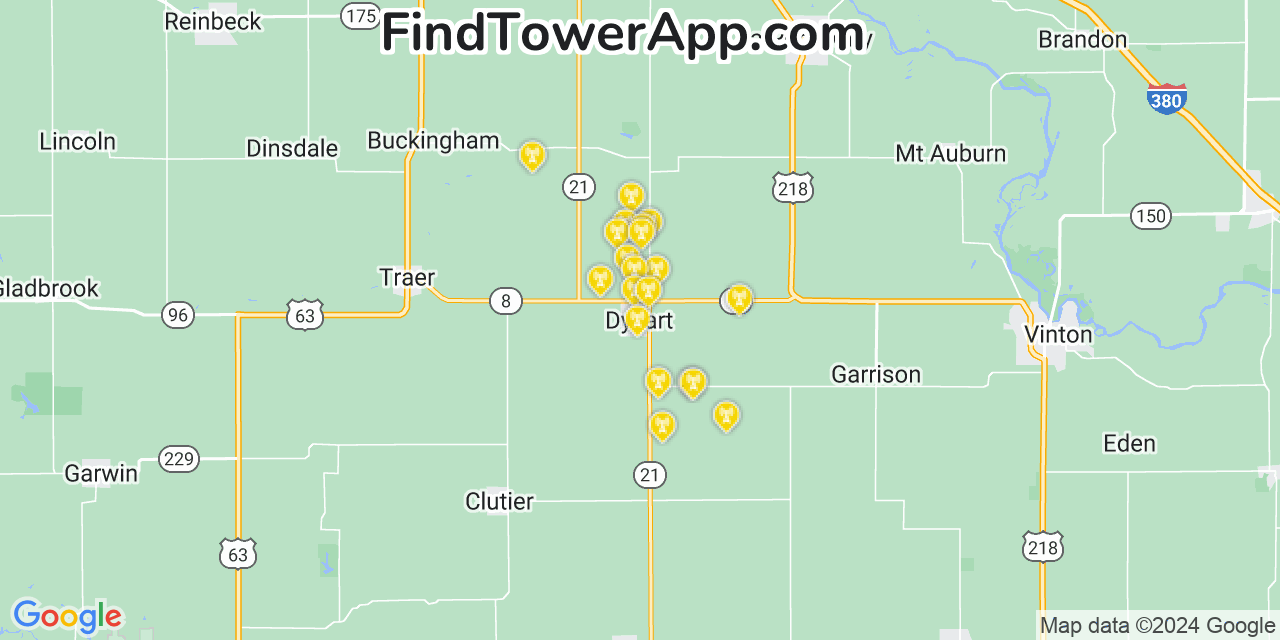 AT&T 4G/5G cell tower coverage map Dysart, Iowa