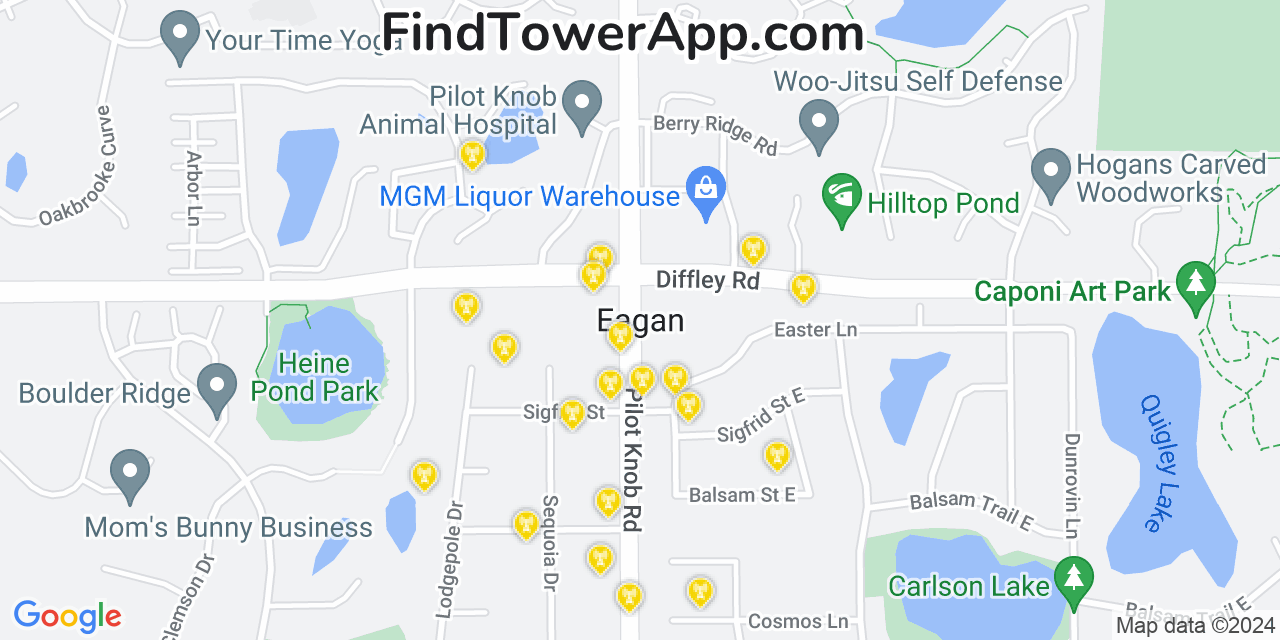 AT&T 4G/5G cell tower coverage map Eagan, Minnesota