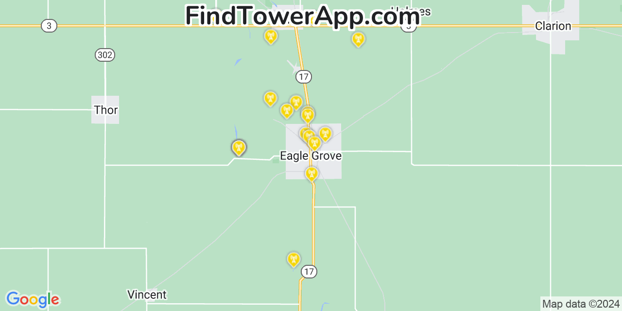 AT&T 4G/5G cell tower coverage map Eagle Grove, Iowa