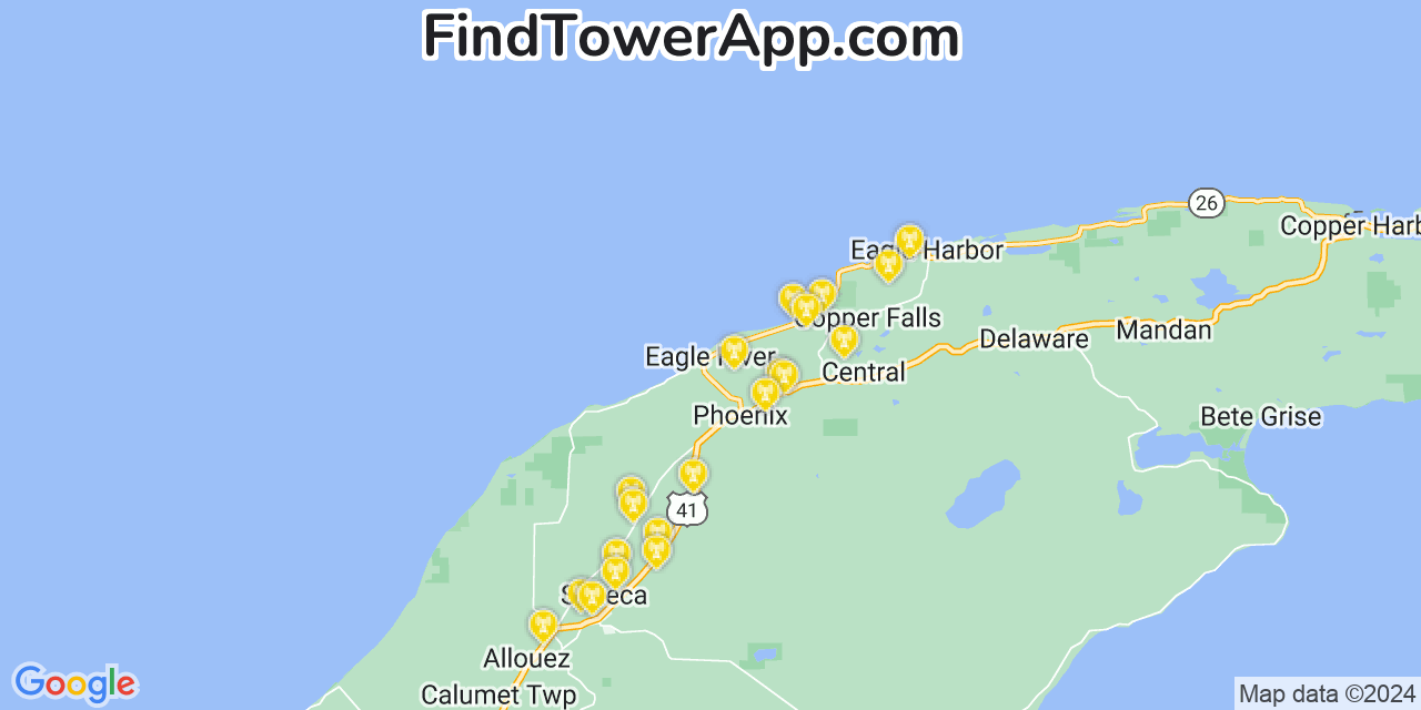 AT&T 4G/5G cell tower coverage map Eagle River, Michigan