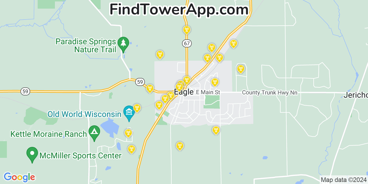 AT&T 4G/5G cell tower coverage map Eagle, Wisconsin