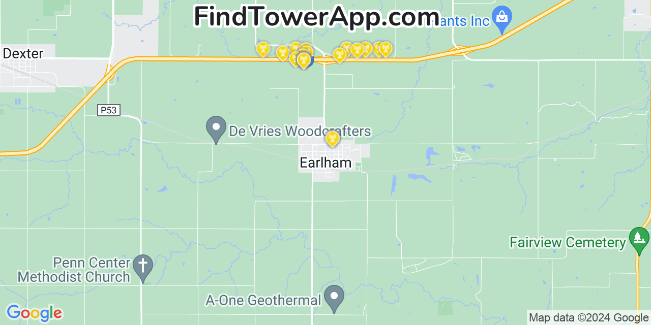 AT&T 4G/5G cell tower coverage map Earlham, Iowa