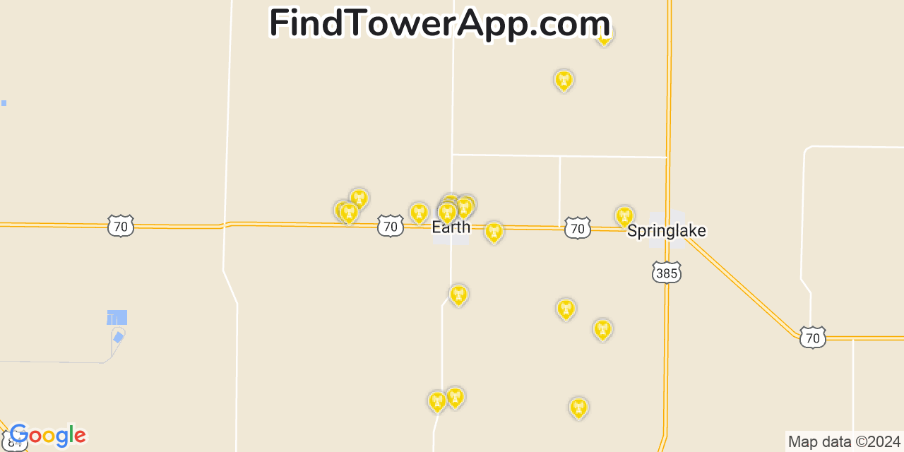 AT&T 4G/5G cell tower coverage map Earth, Texas