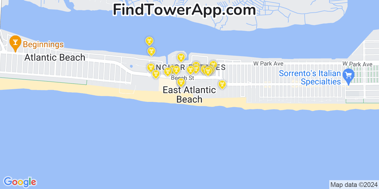 AT&T 4G/5G cell tower coverage map East Atlantic Beach, New York