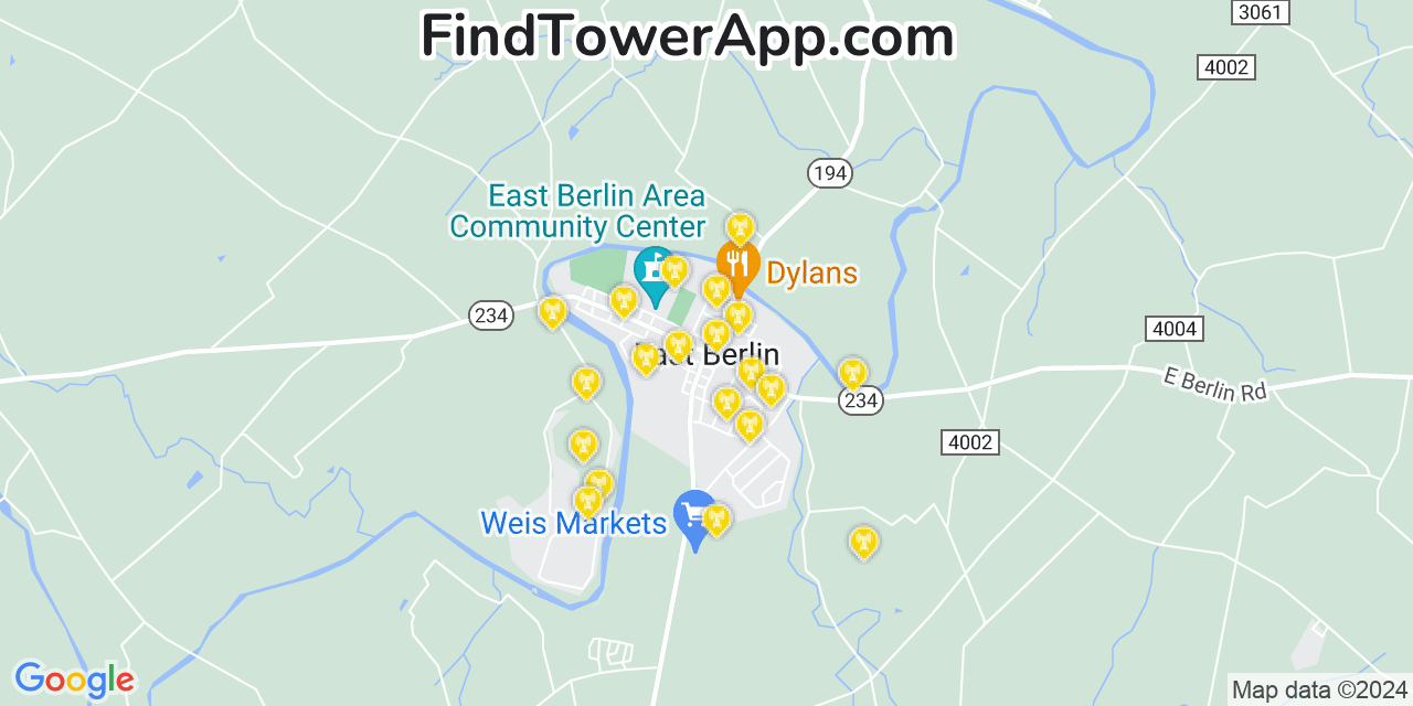 Verizon 4G/5G cell tower coverage map East Berlin, Pennsylvania