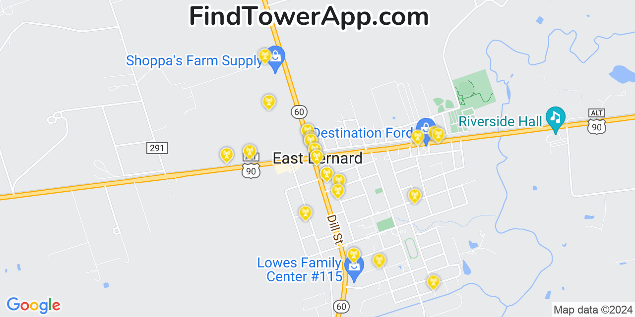 AT&T 4G/5G cell tower coverage map East Bernard, Texas