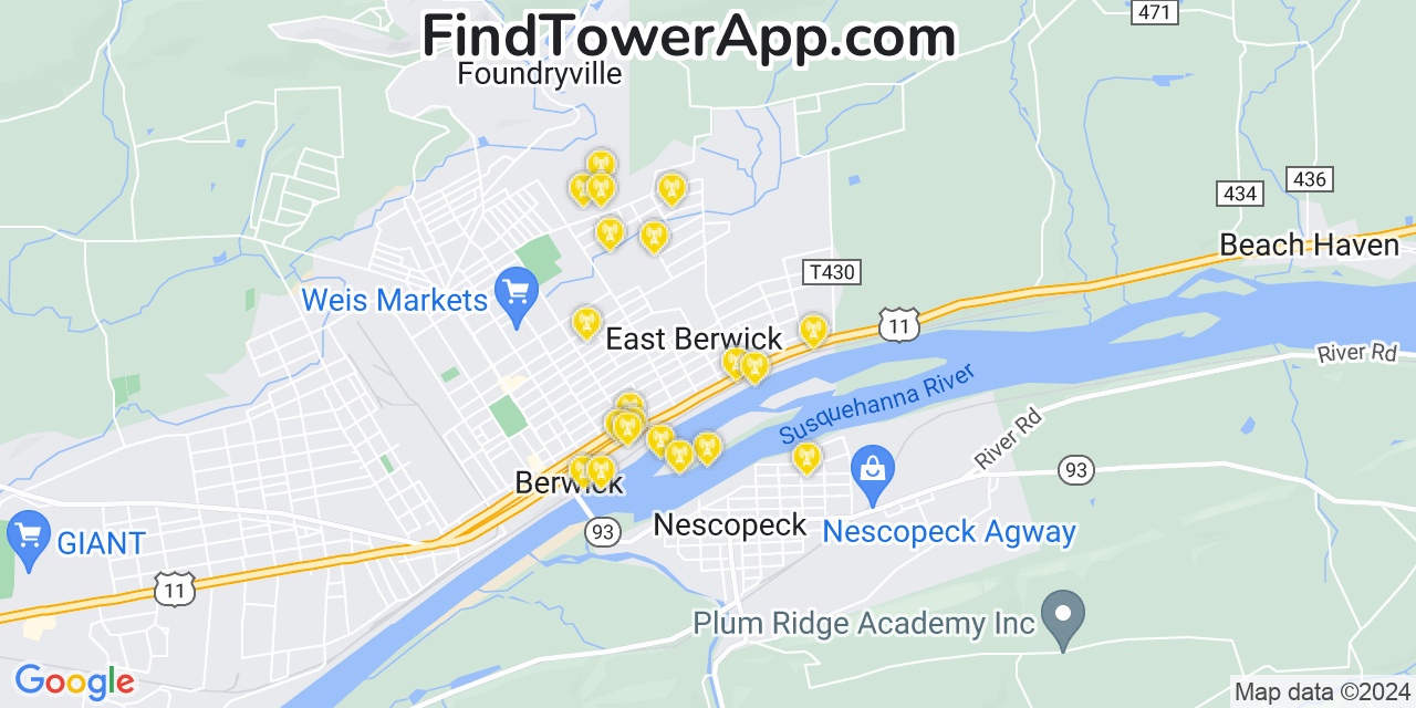 AT&T 4G/5G cell tower coverage map East Berwick, Pennsylvania