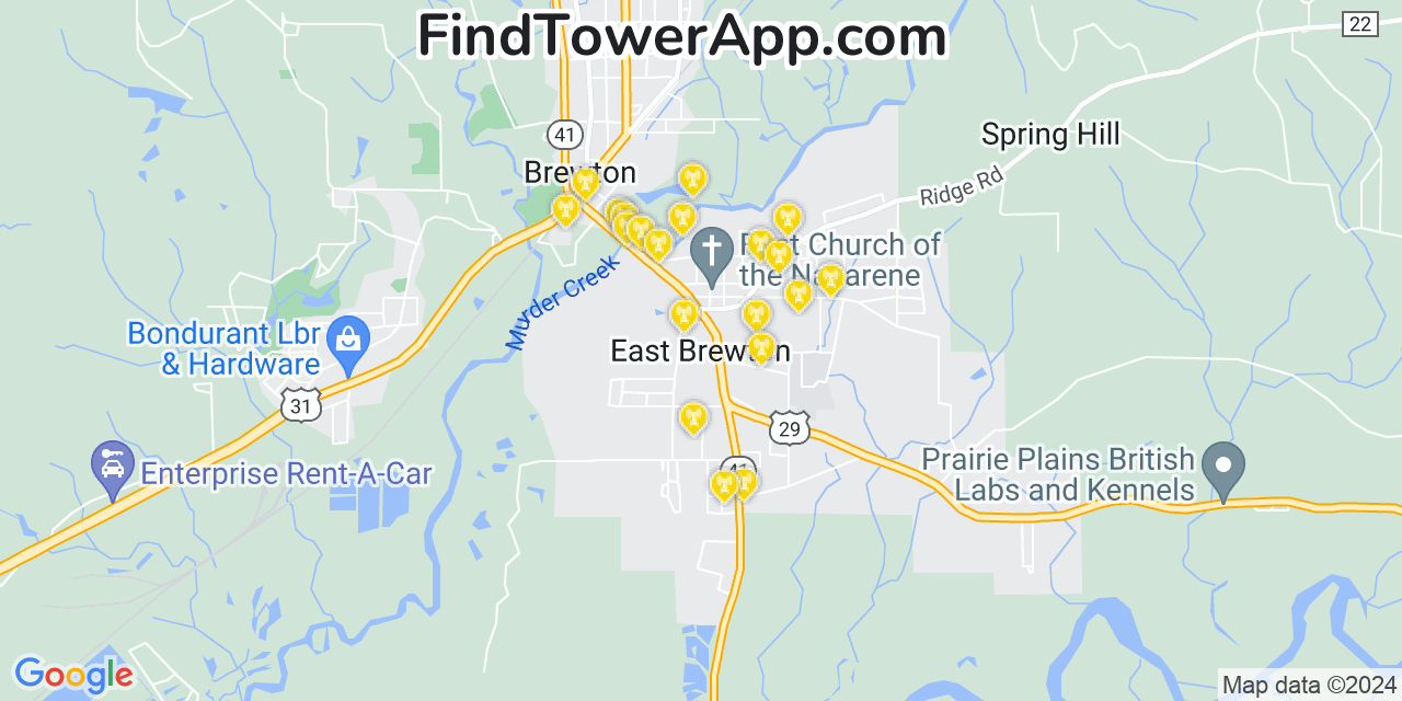 AT&T 4G/5G cell tower coverage map East Brewton, Alabama