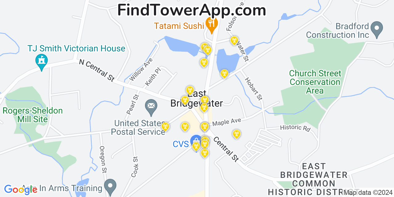 AT&T 4G/5G cell tower coverage map East Bridgewater, Massachusetts