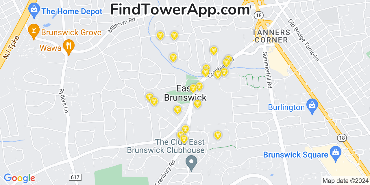 AT&T 4G/5G cell tower coverage map East Brunswick, New Jersey