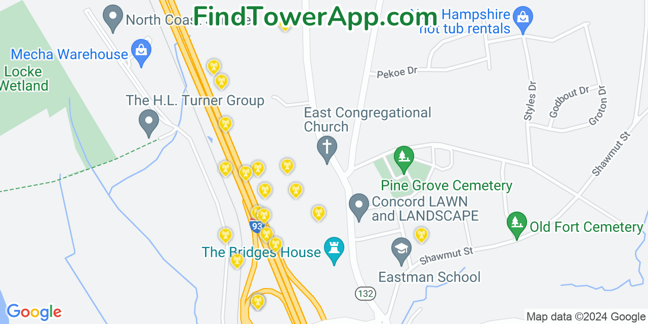 AT&T 4G/5G cell tower coverage map East Concord, New Hampshire