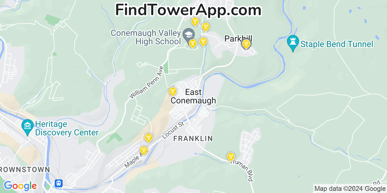 AT&T 4G/5G cell tower coverage map East Conemaugh, Pennsylvania