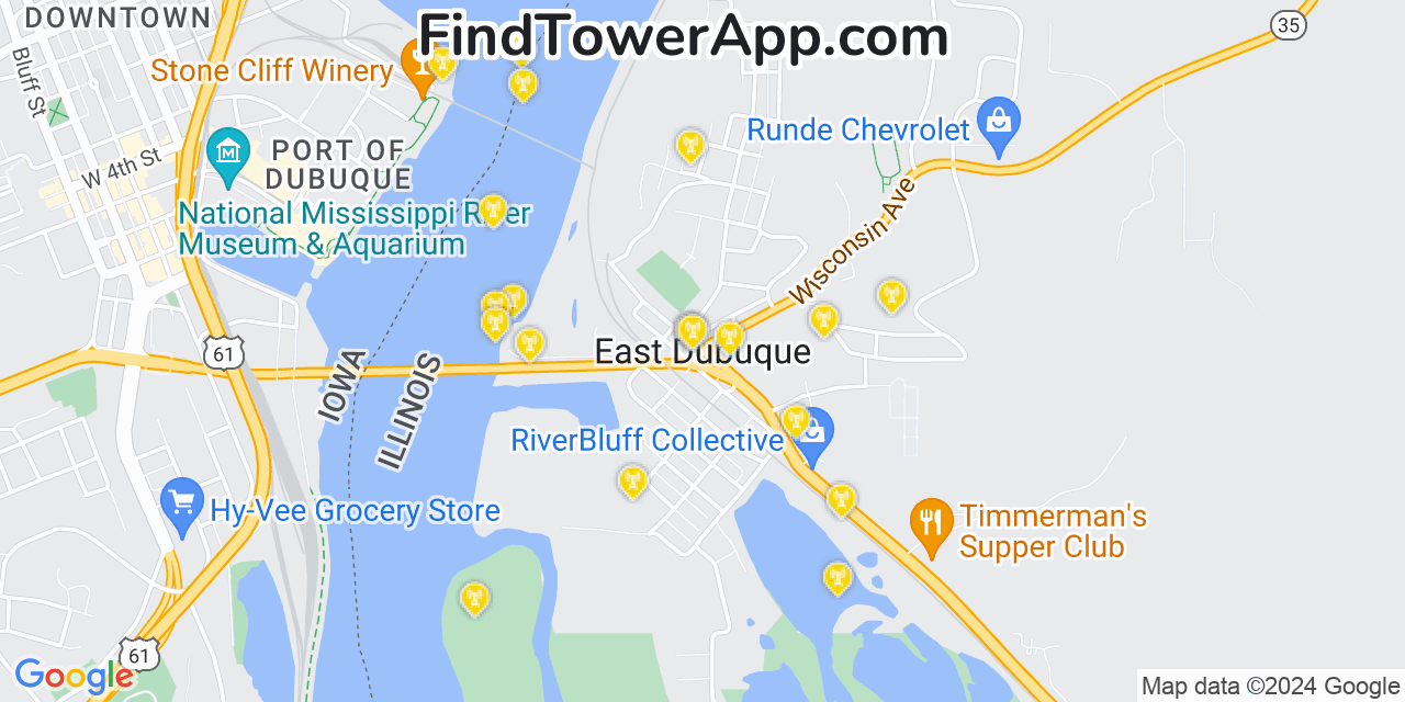 AT&T 4G/5G cell tower coverage map East Dubuque, Illinois