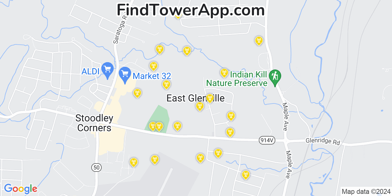 AT&T 4G/5G cell tower coverage map East Glenville, New York