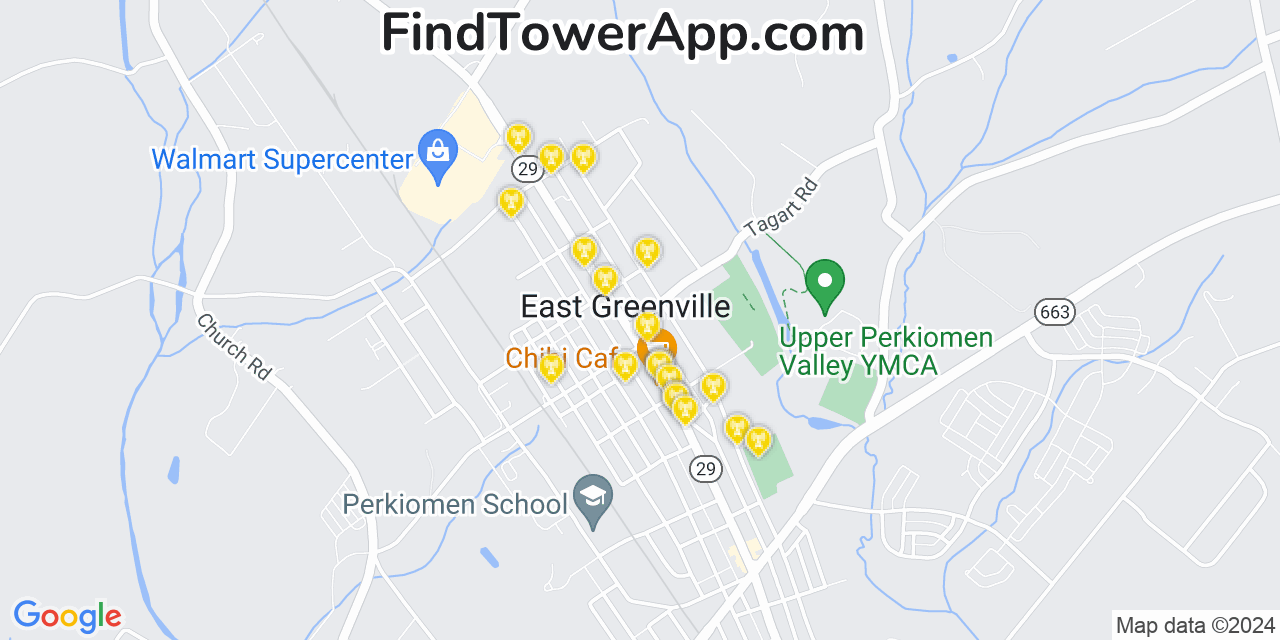 AT&T 4G/5G cell tower coverage map East Greenville, Pennsylvania
