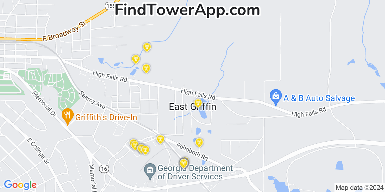 AT&T 4G/5G cell tower coverage map East Griffin, Georgia