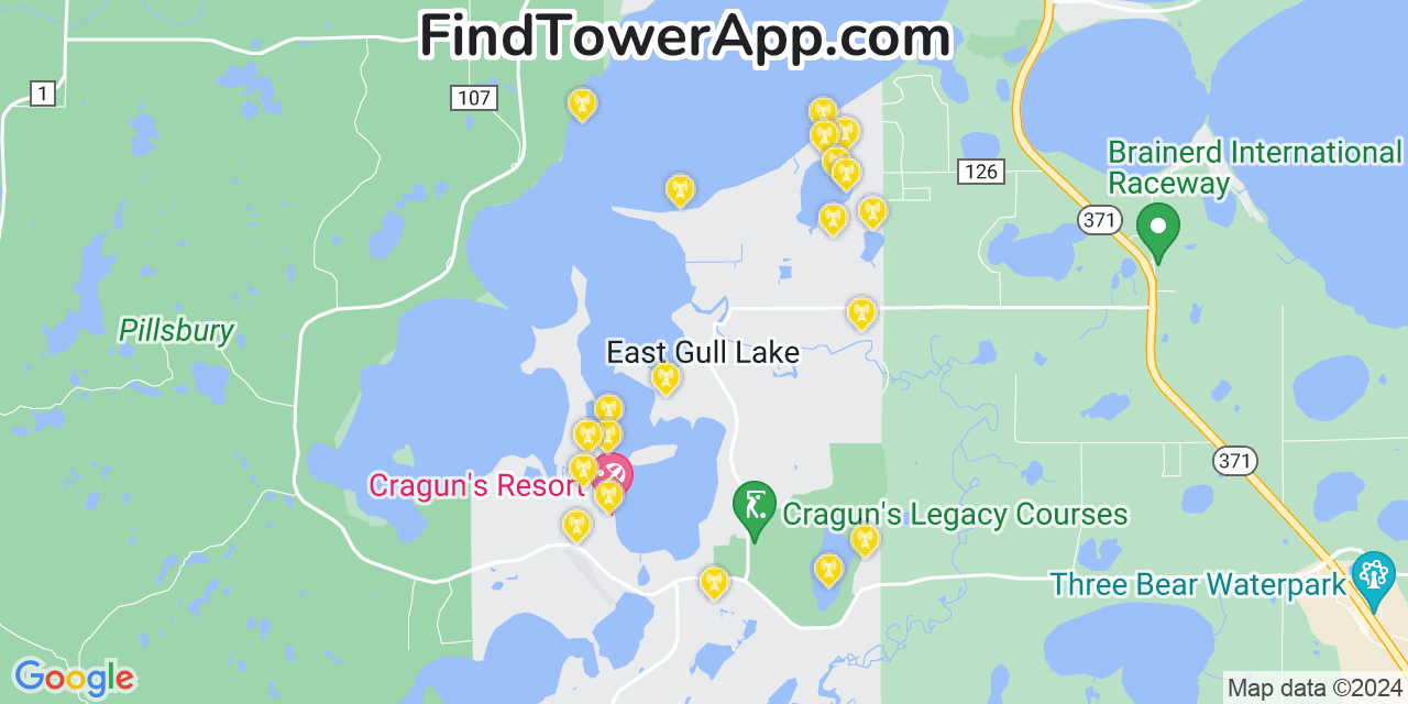AT&T 4G/5G cell tower coverage map East Gull Lake, Minnesota