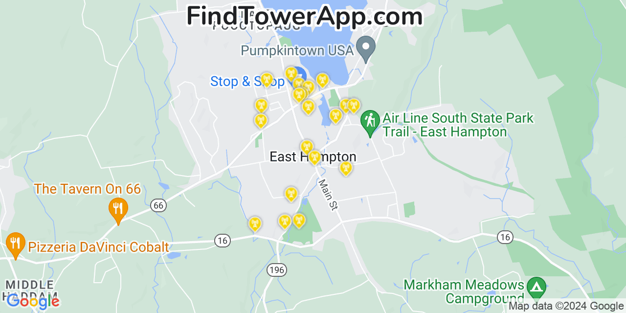 AT&T 4G/5G cell tower coverage map East Hampton, Connecticut