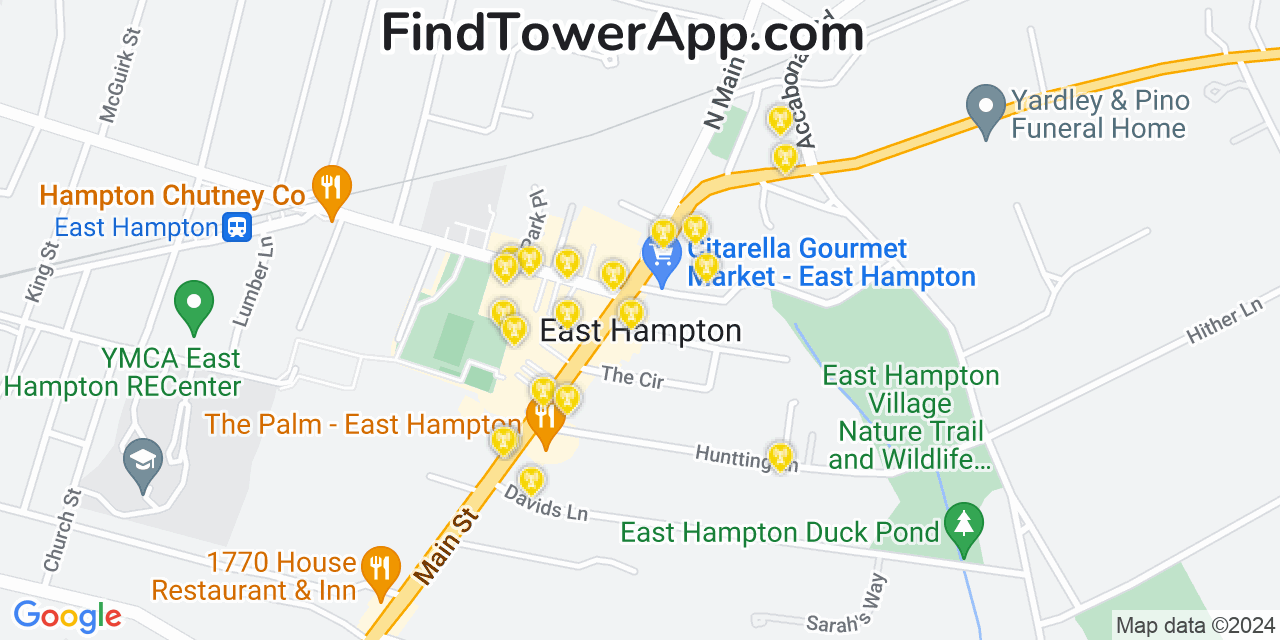 AT&T 4G/5G cell tower coverage map East Hampton, New York
