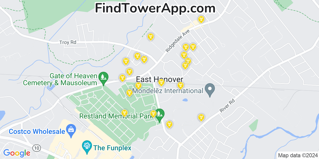 AT&T 4G/5G cell tower coverage map East Hanover, New Jersey