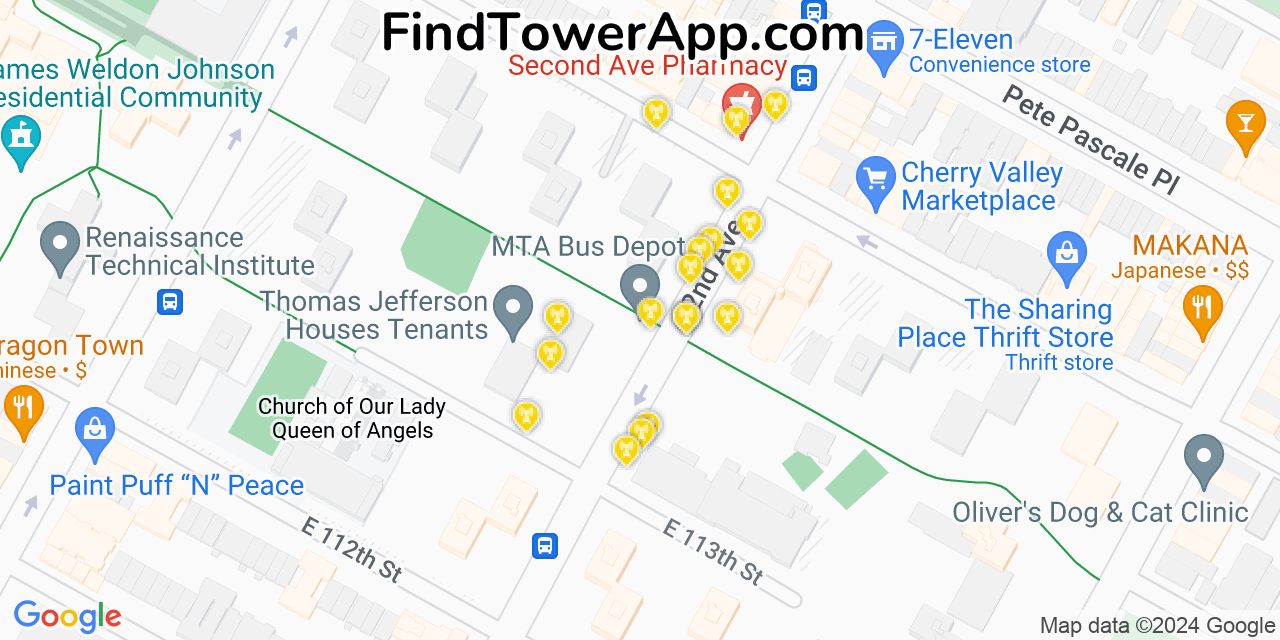 AT&T 4G/5G cell tower coverage map East Harlem, New York