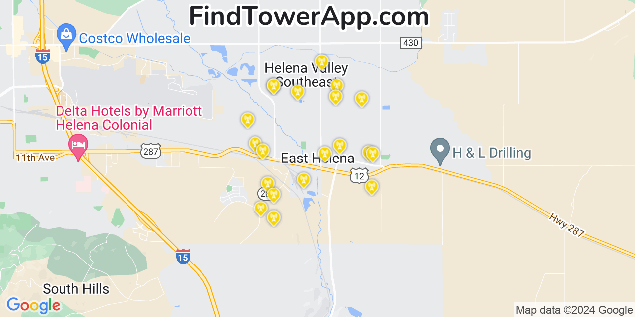 AT&T 4G/5G cell tower coverage map East Helena, Montana