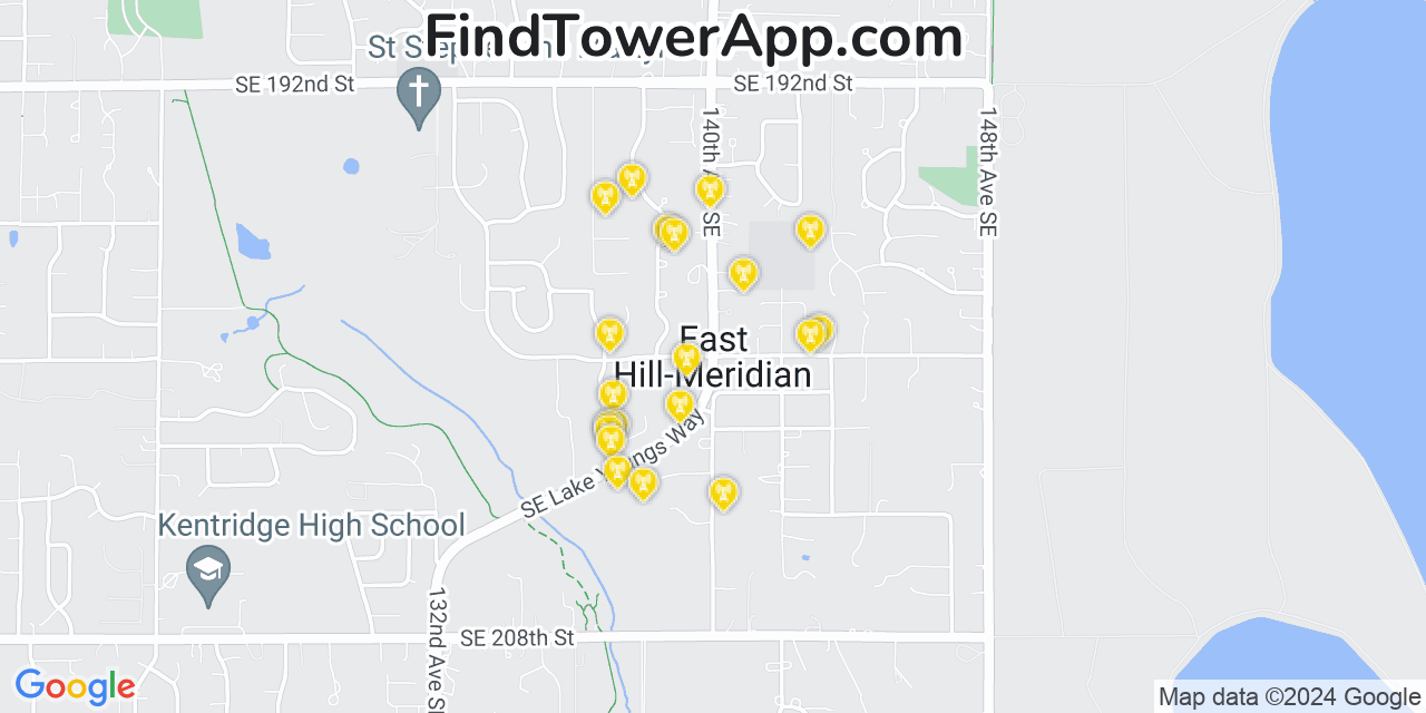 AT&T 4G/5G cell tower coverage map East Hill Meridian, Washington