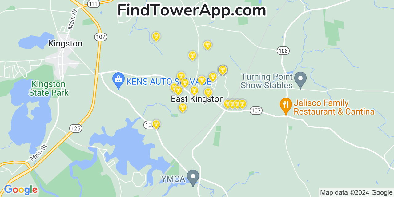 AT&T 4G/5G cell tower coverage map East Kingston, New Hampshire