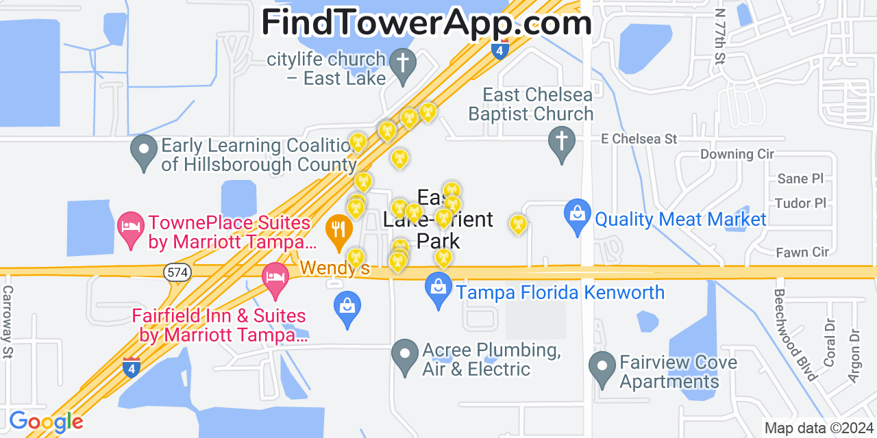 AT&T 4G/5G cell tower coverage map East Lake Orient Park, Florida