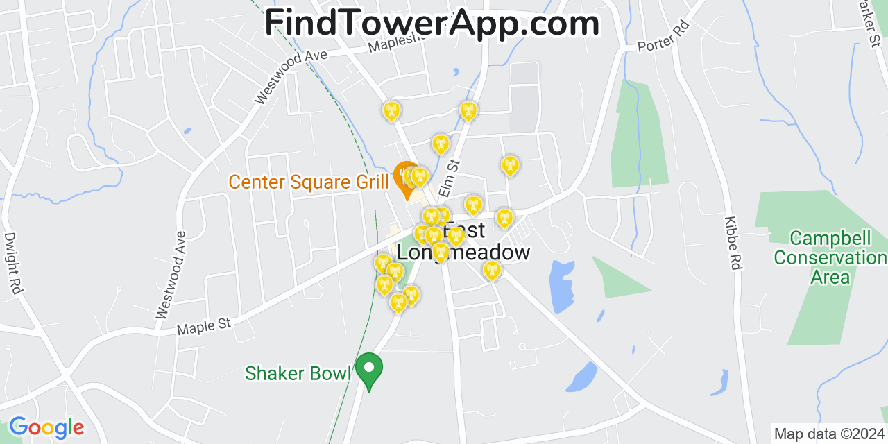 AT&T 4G/5G cell tower coverage map East Longmeadow, Massachusetts