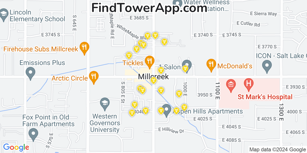 AT&T 4G/5G cell tower coverage map East Millcreek, Utah
