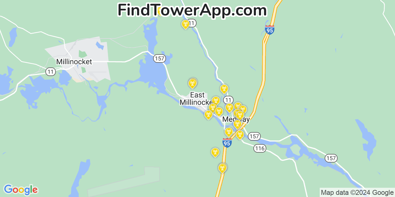 AT&T 4G/5G cell tower coverage map East Millinocket, Maine