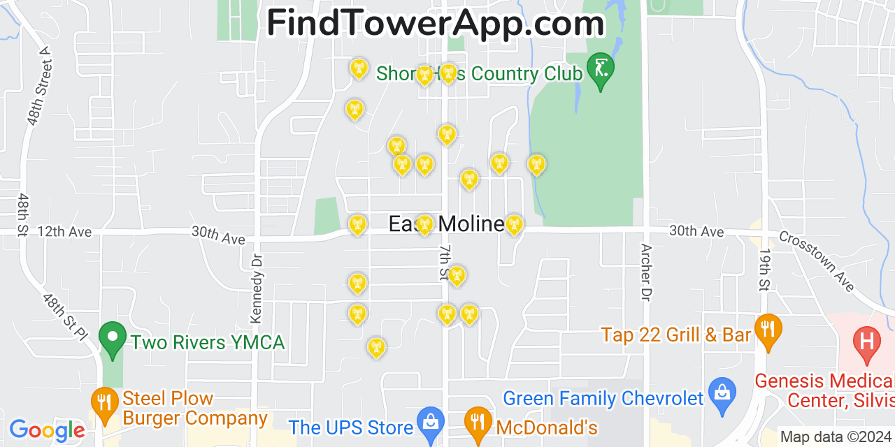 AT&T 4G/5G cell tower coverage map East Moline, Illinois
