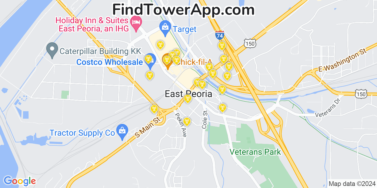 T-Mobile 4G/5G cell tower coverage map East Peoria, Illinois
