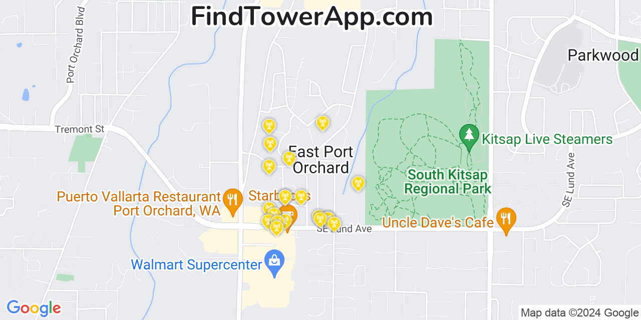 AT&T 4G/5G cell tower coverage map East Port Orchard, Washington