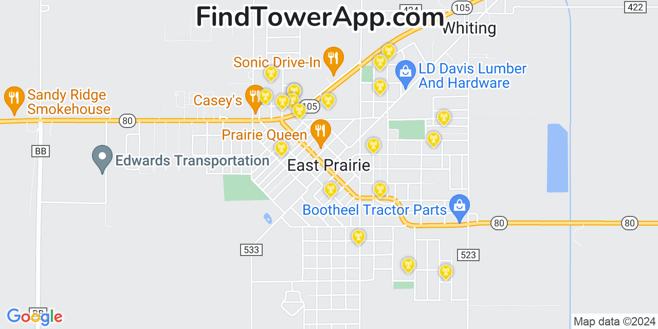 AT&T 4G/5G cell tower coverage map East Prairie, Missouri