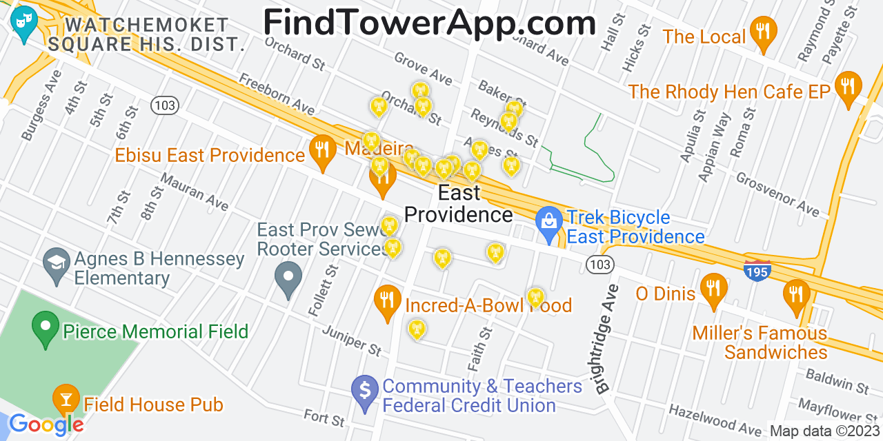 AT&T 4G/5G cell tower coverage map East Providence, Rhode Island