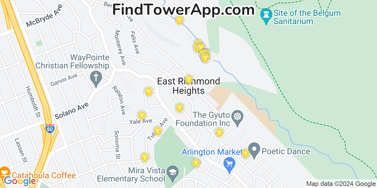 AT&T 4G/5G cell tower coverage map East Richmond Heights, California