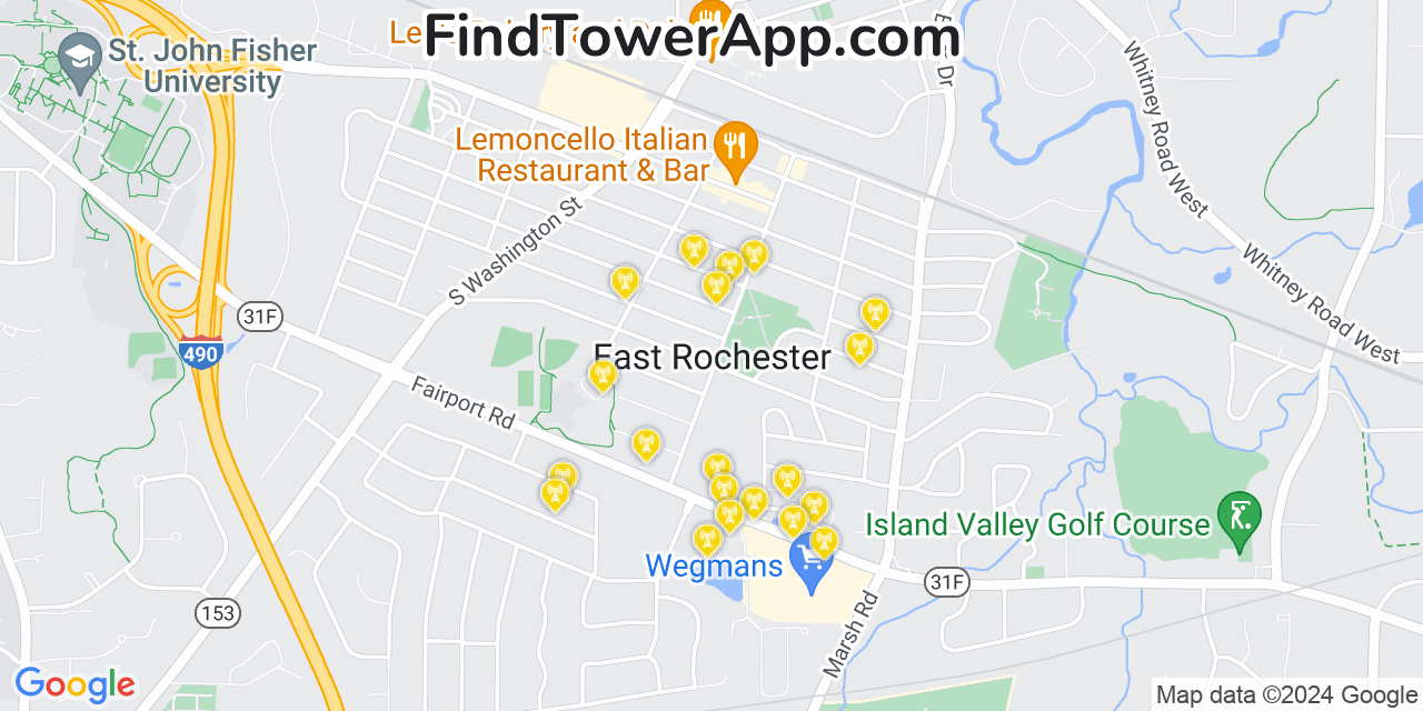 AT&T 4G/5G cell tower coverage map East Rochester, New York
