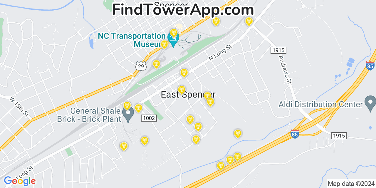 AT&T 4G/5G cell tower coverage map East Spencer, North Carolina