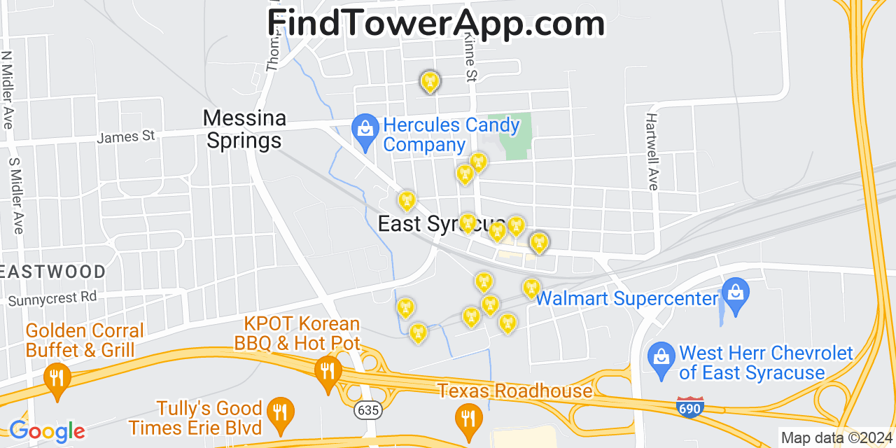 AT&T 4G/5G cell tower coverage map East Syracuse, New York