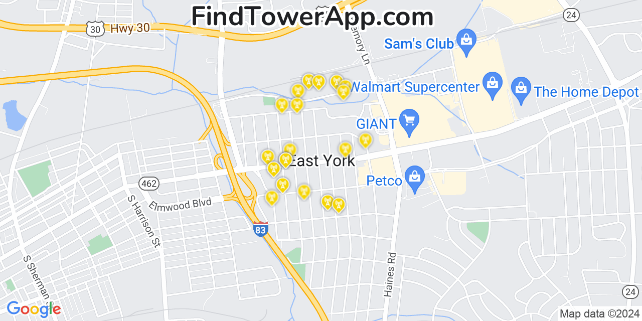 T-Mobile 4G/5G cell tower coverage map East York, Pennsylvania