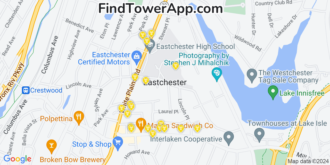 AT&T 4G/5G cell tower coverage map Eastchester, New York