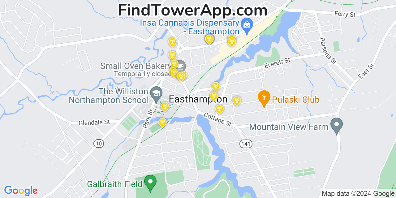 AT&T 4G/5G cell tower coverage map Easthampton, Massachusetts