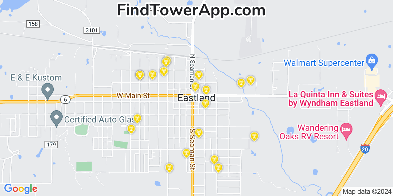 AT&T 4G/5G cell tower coverage map Eastland, Texas
