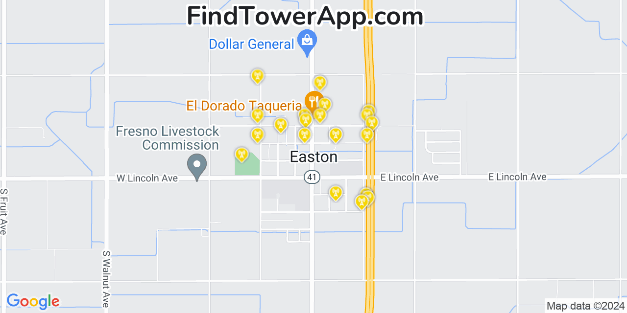 AT&T 4G/5G cell tower coverage map Easton, California